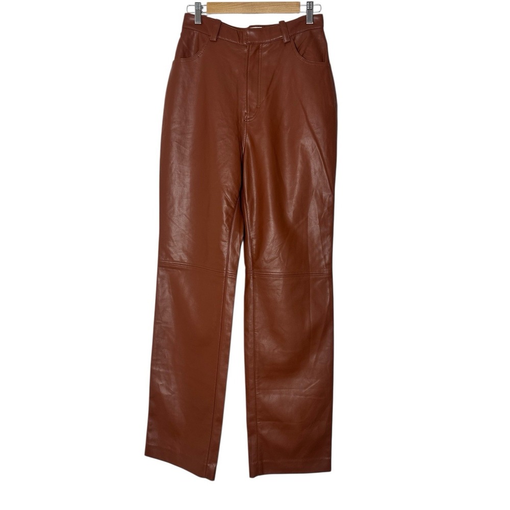 House of CB‎ Wide Leg Faux Leather Pants Women's Medium Brown High Rise Modern